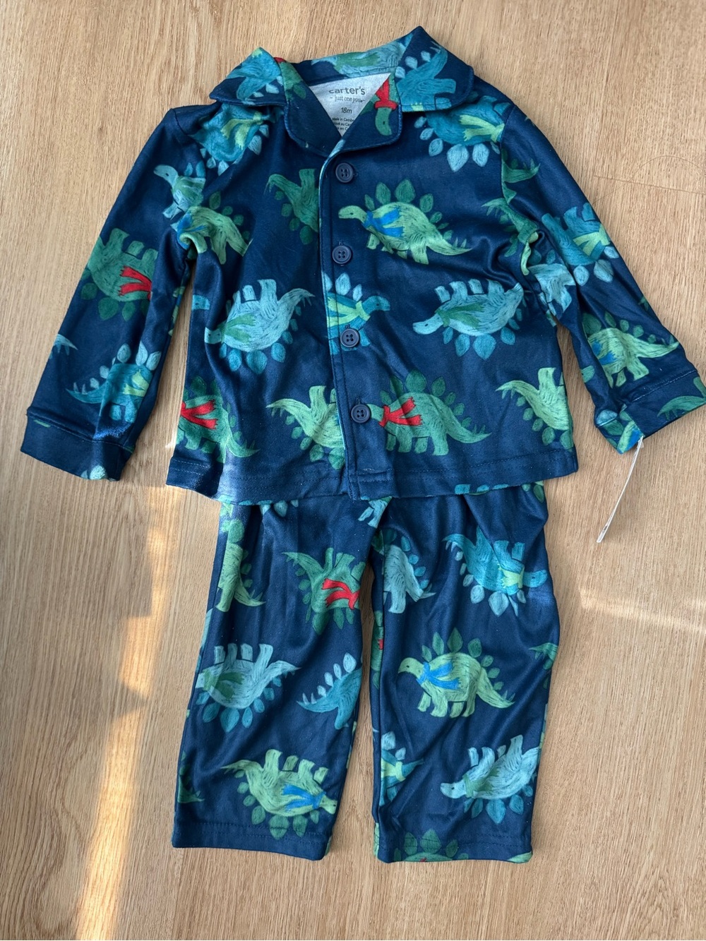 Carter's Dark Blue Dinosaur Print Pajama Set with Green Accents